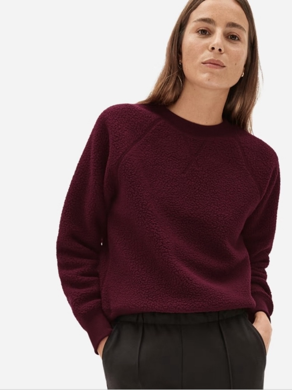 Everlane ReNew Oxblood Burgundy Sherpa Sweatshirt Size: S